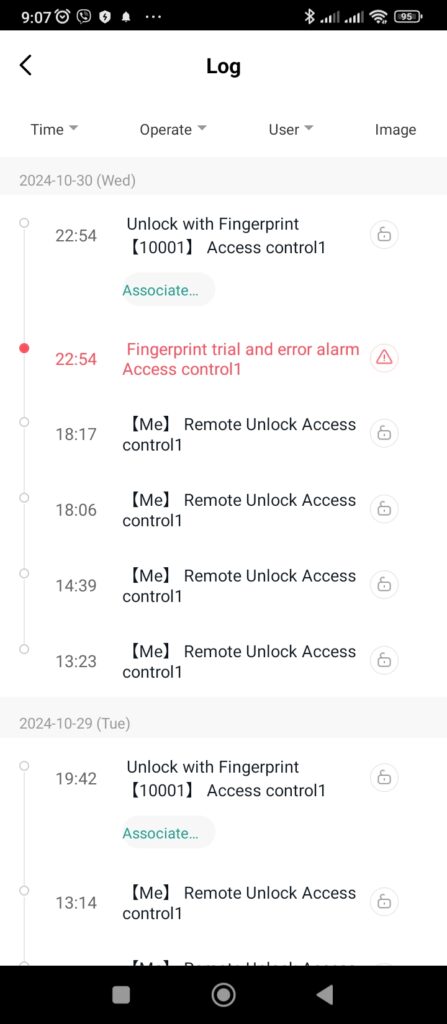 Evidencija otključavanja i alarma Secukey HFD1-WiFi u Tuya aplikaciji