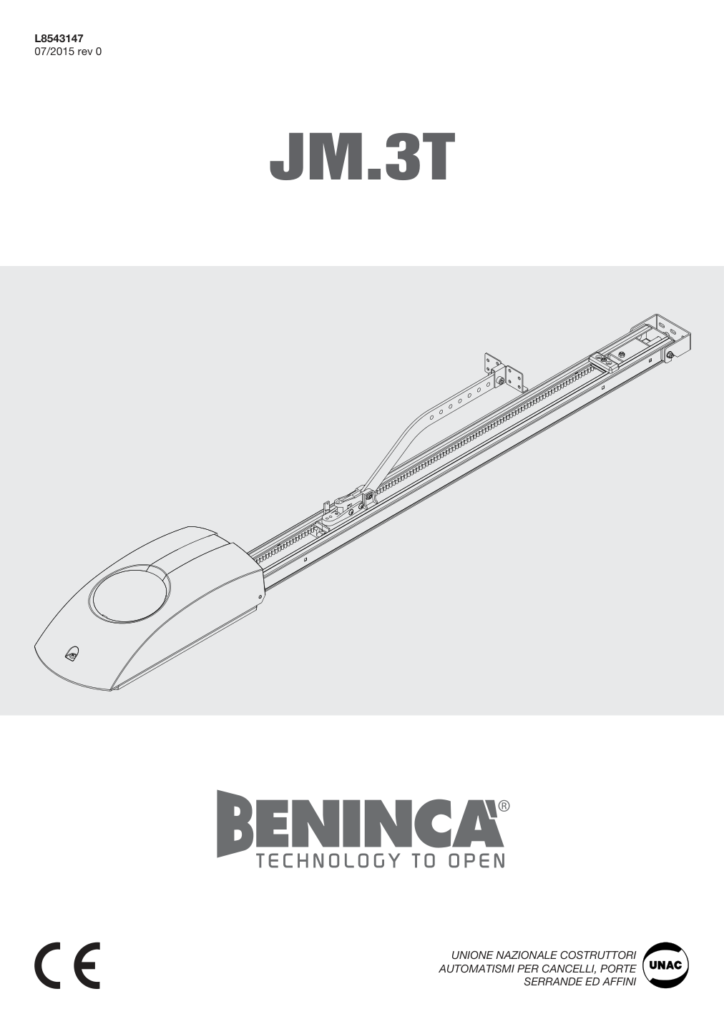 Beninca JM.3ESA TURBO uputstvo za montažu i programiranje brzog garažnog motora
