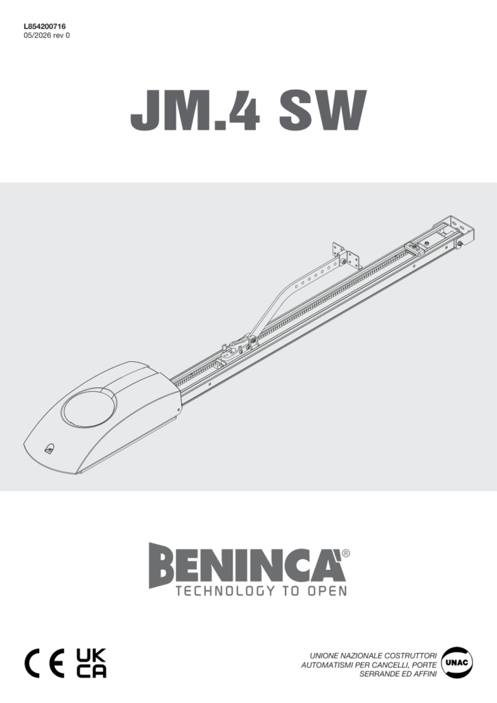 Beninca JM.4 SW uputstvo 2026 za montažu i programiranje garažnog motora