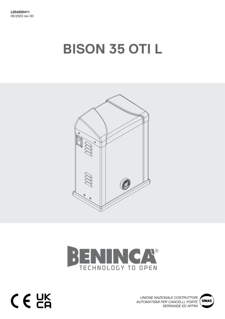 Beninca BISON 35 OTI L naslovna strana novijeg fabričkog uputstva