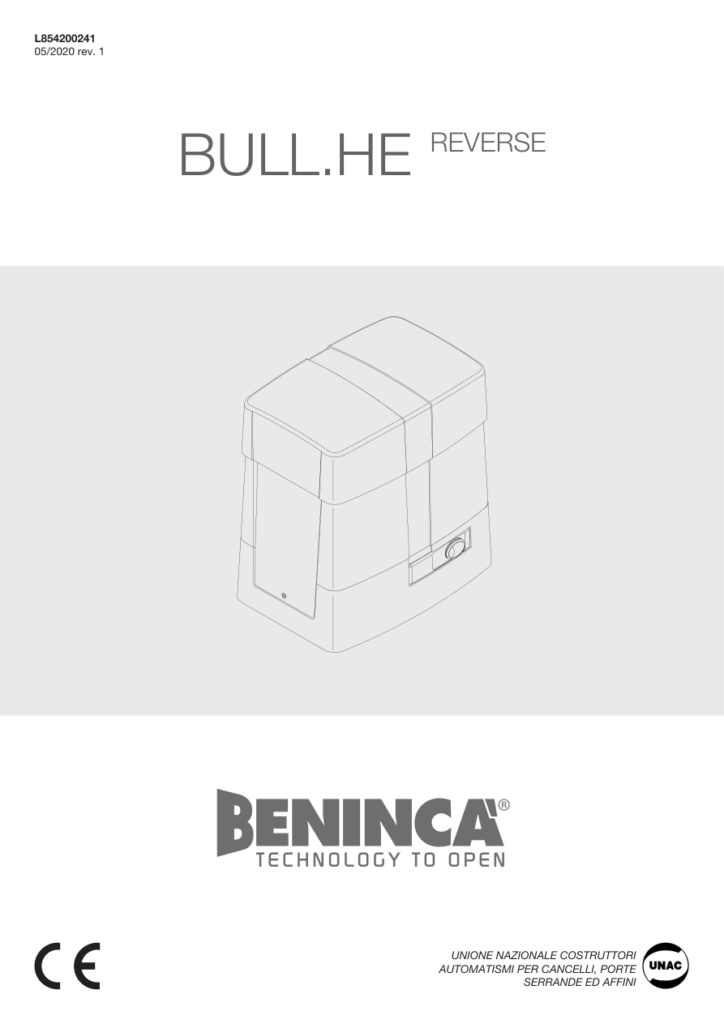 Beninca BULL HE REVERSE naslovna strana uputstva