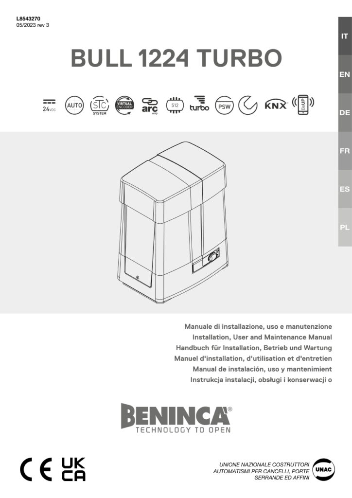 Beninca BULL1224 TURBO.S naslovna strana uputstva