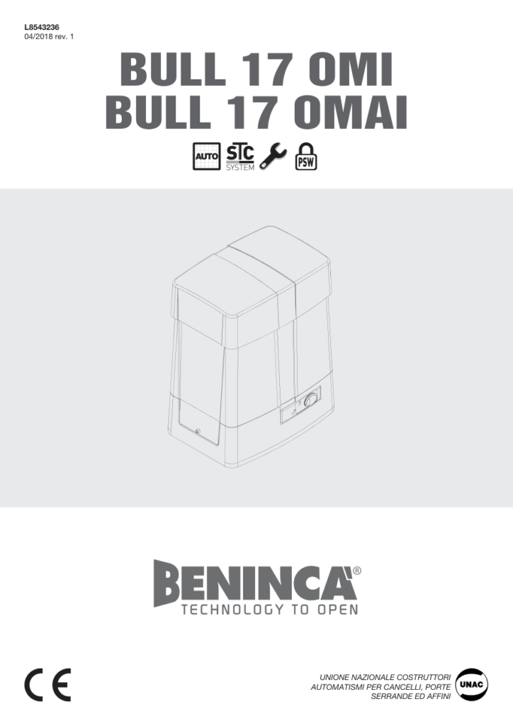 Naslovna strana uputstva za Beninca BULL17 OMI
