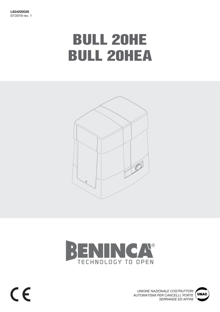 Naslovna strana uputstva za Beninca BULL20 HE.S