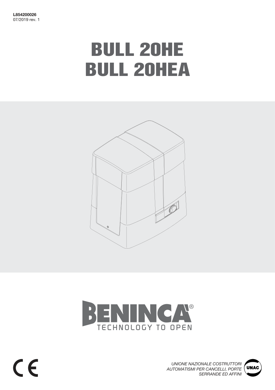 Naslovna strana uputstva za Beninca BULL20 HE