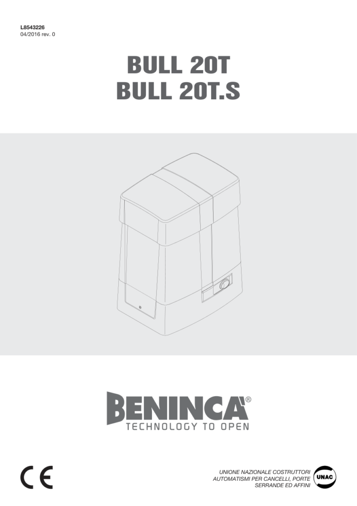 Naslovna strana uputstva za Beninca BULL20T