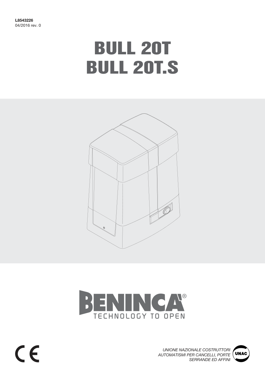 Naslovna strana uputstva za Beninca BULL20T