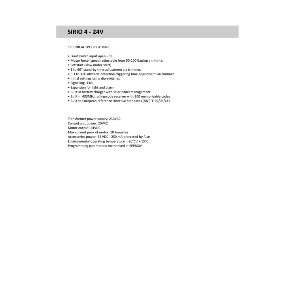 BAME LUX 40 tehničke specifikacije SIRIO 4/24V