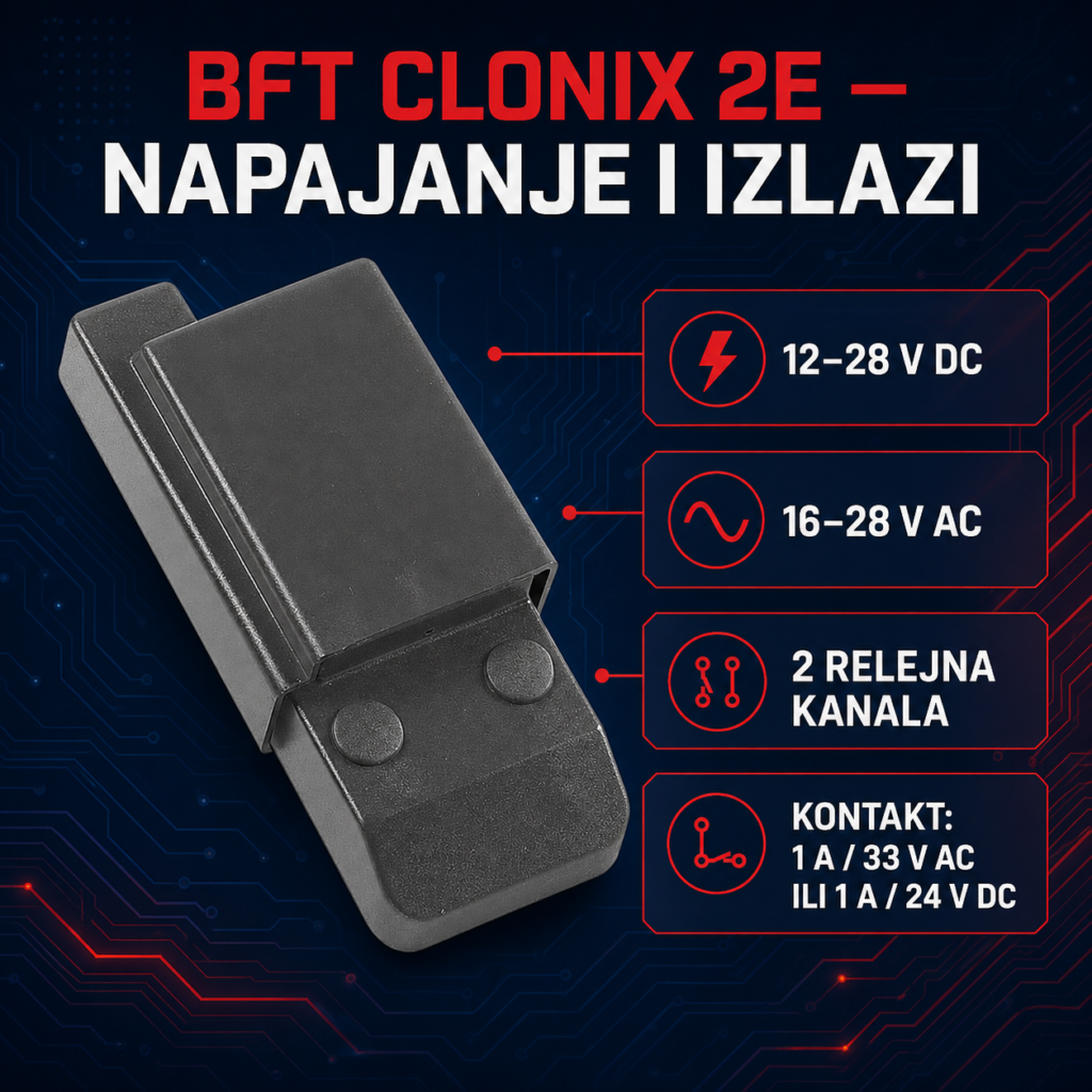 BFT CLONIX 2E napajanje i relejni kontakti