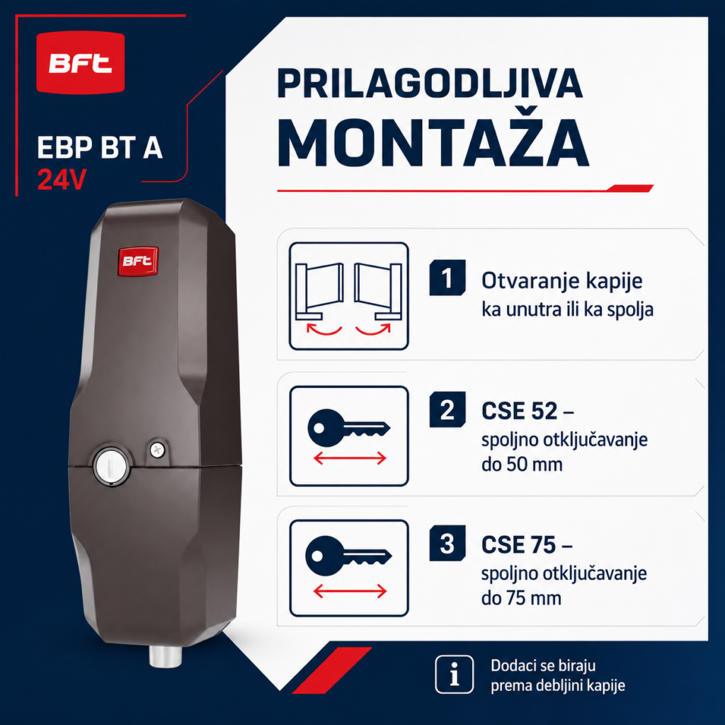 BFT EBP BT A 24V CSE 52 CSE 75 spoljno otključavanje