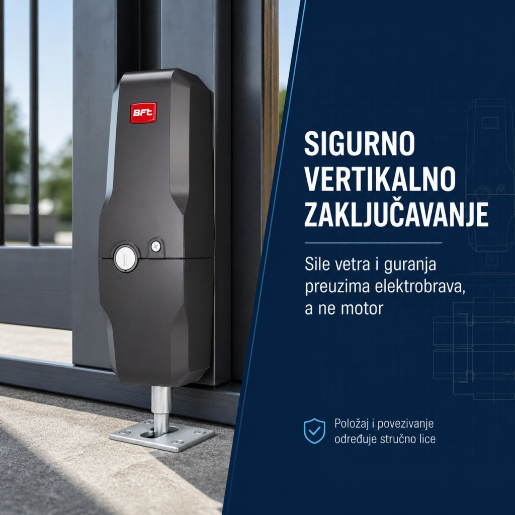 BFT EBP BT A 24V montirana vertikalna elektrobrava na krilnoj kapiji