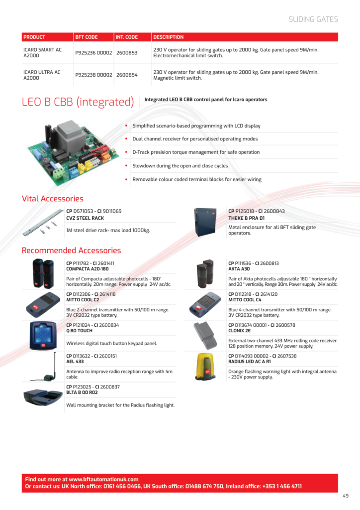BFT ICARO SMART AC A2000 šifra P925236 00002 i centrala LEO B CBB