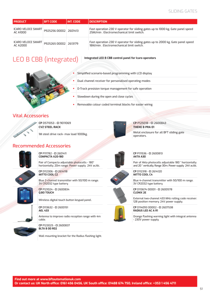 BFT ICARO VELOCE SMART AC A1000 šifra P925256 00002 i centrala LEO B CBB