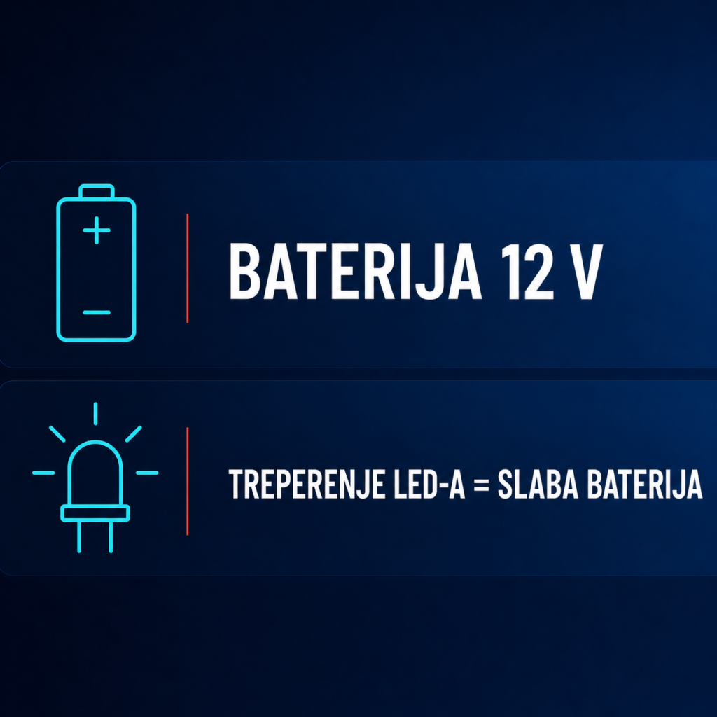 BFT MIME PAD tehnička grafika – baterija 12 V i LED signal slabe baterije
