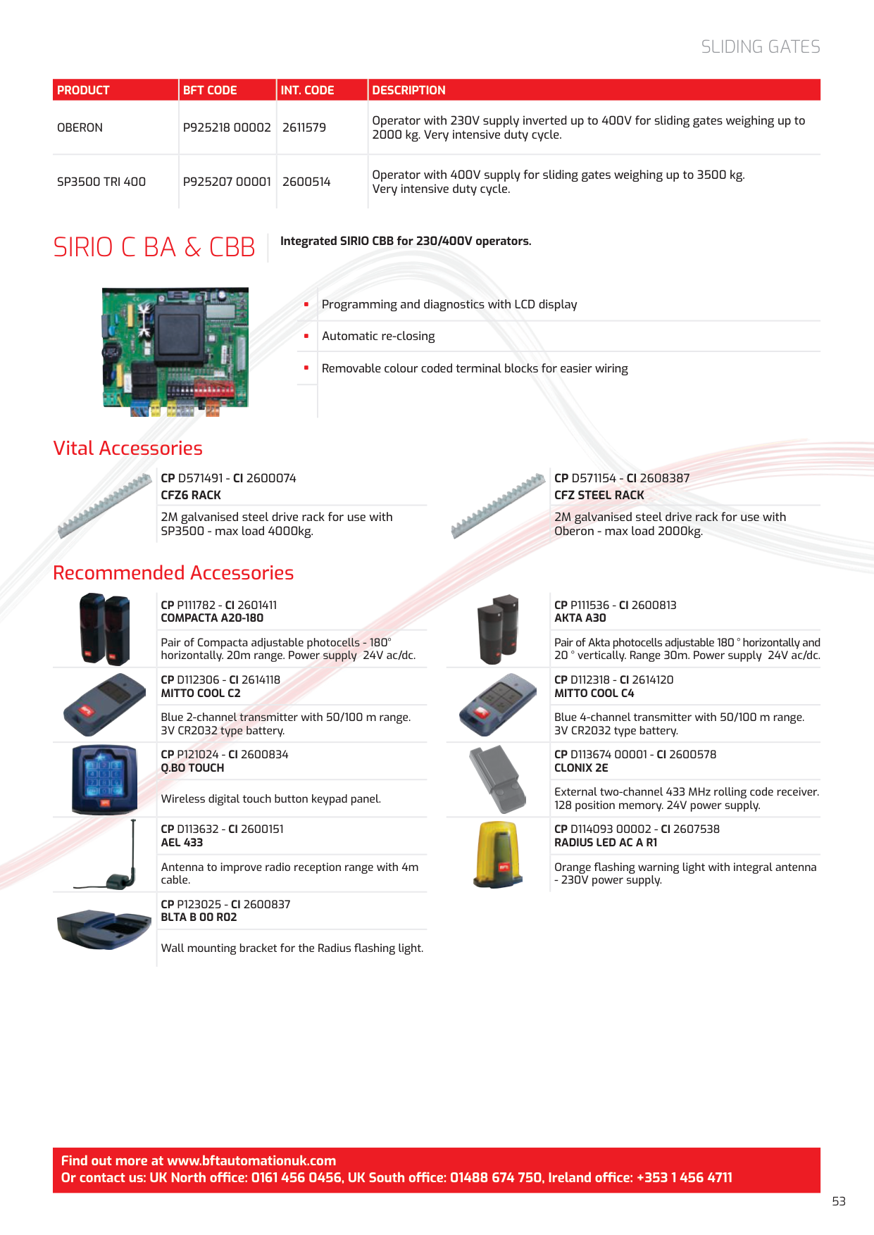 BFT SP3500 TRI 400 šifra P925207 00001 i preporučena oprema