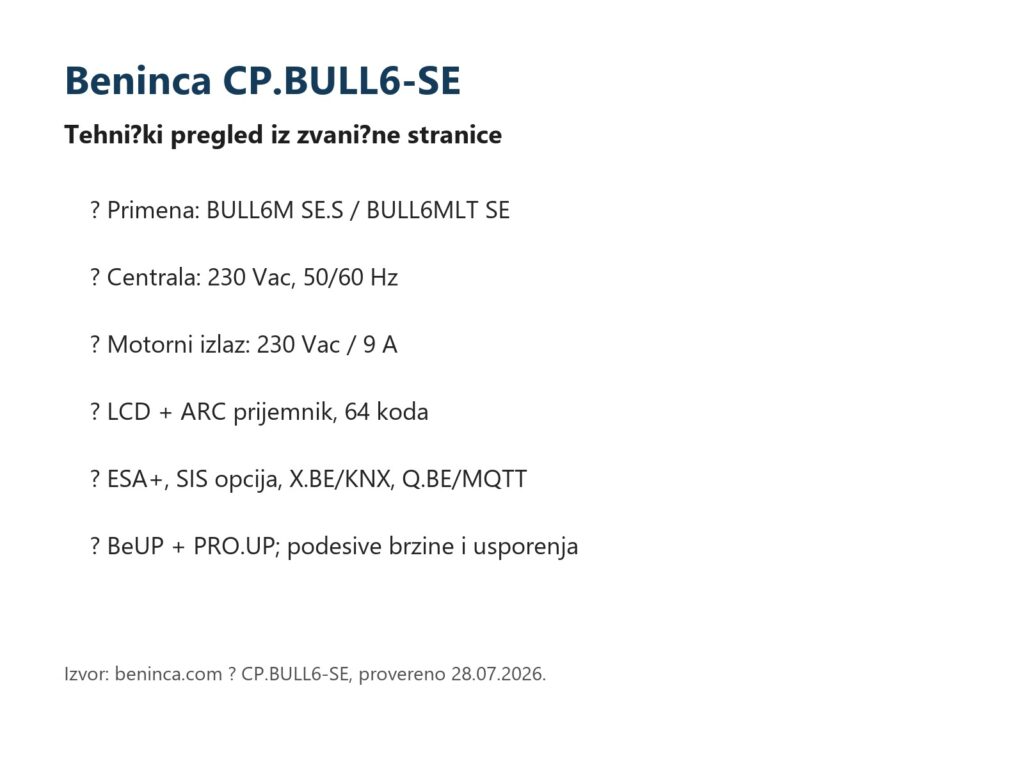Beninca CP.BULL6-SE Komandne centrale — prikaz 6