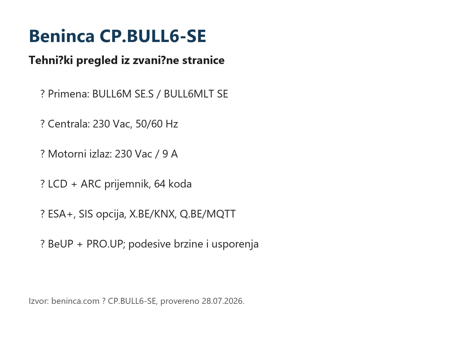 Beninca CP.BULL6-SE Komandne centrale — prikaz 6