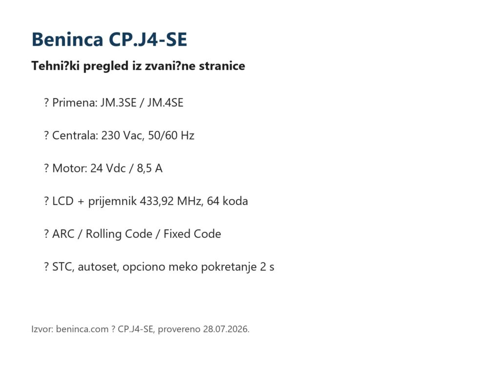 Beninca CP.J4-SE Komandne centrale — prikaz 6