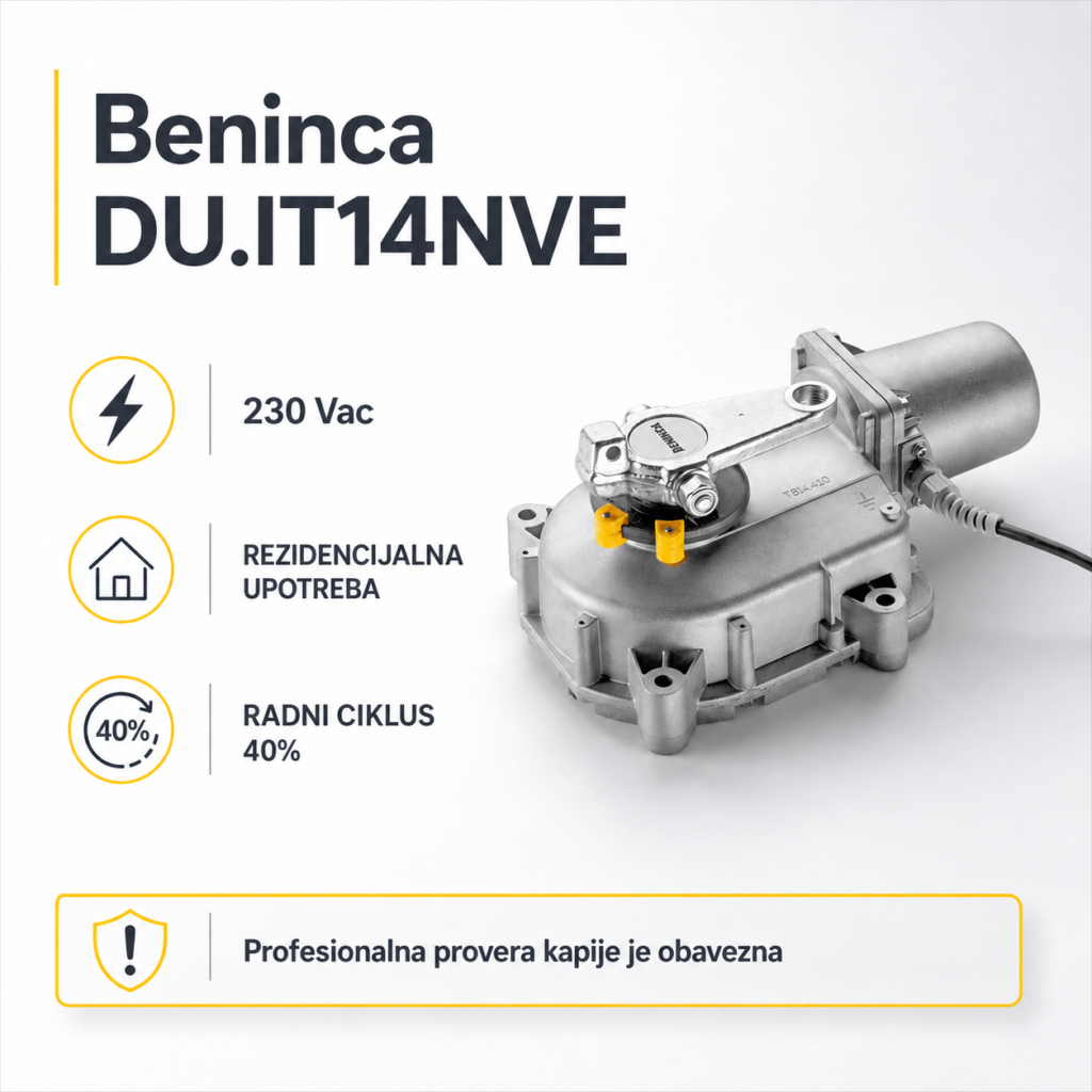 Beninca DU.IT14NVE podzemni motor 230 Vac za rezidencijalne krilne kapije sa radnim ciklusom 40%