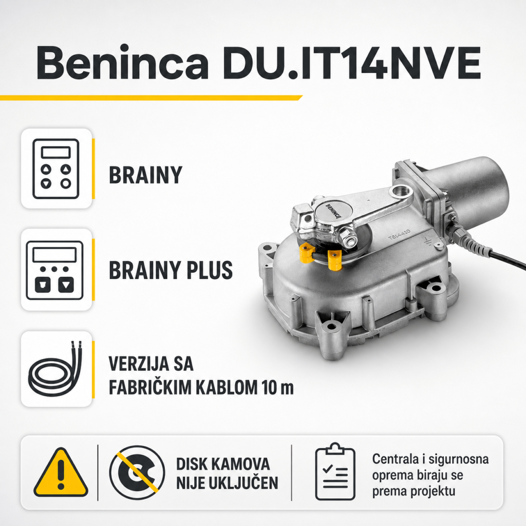Beninca DU.IT14NVE kompatibilan sa centralama BRAINY i BRAINY PLUS, verzija sa kablom 10 m, disk kamova nije uključen