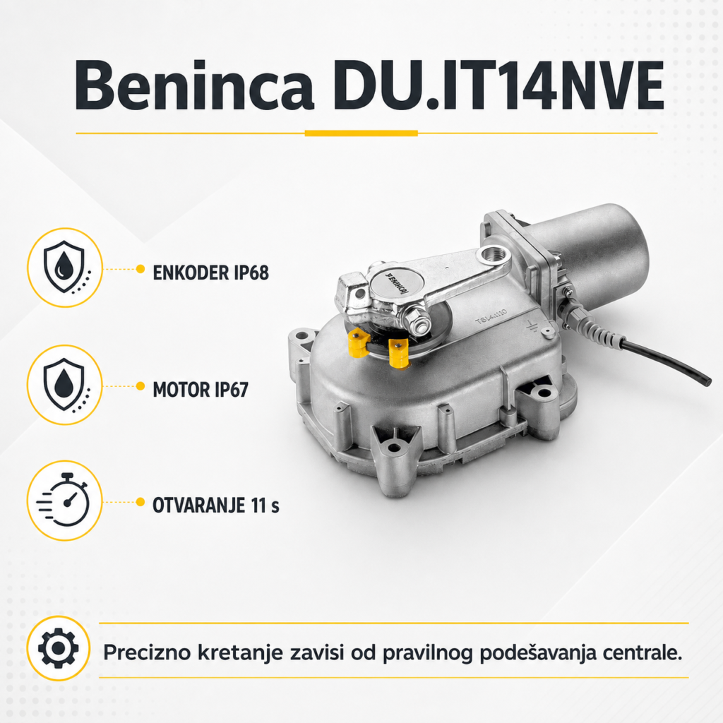 Beninca DU.IT14NVE sa IP68 enkoderom, IP67 zaštitom motora i vremenom otvaranja 11 sekundi