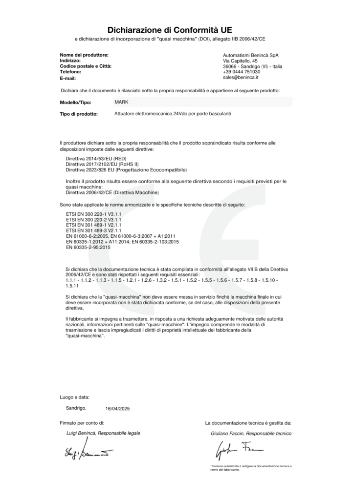 Beninca MARK Motori za segmentna vrata — prikaz 5