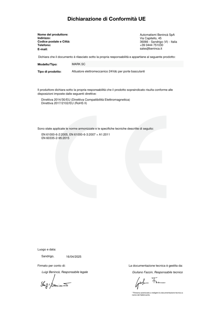 Beninca MARK.SC Motori za segmentna vrata — prikaz 4