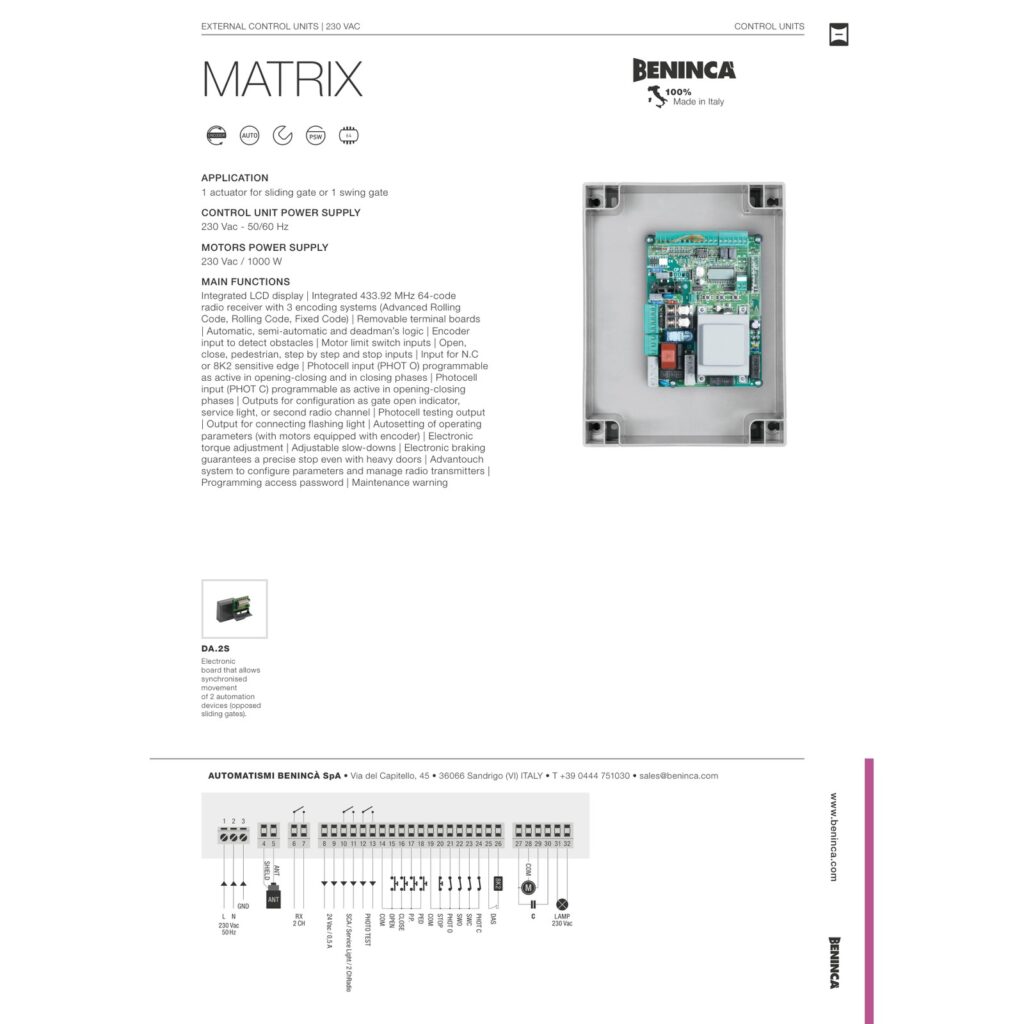 Beninca MATRIX Komandne centrale — prikaz 6