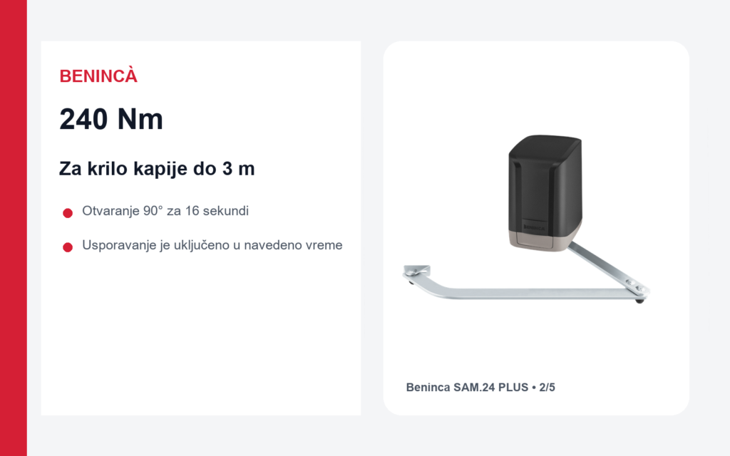 Beninca SAM.24 PLUS motor 240 Nm za krilnu kapiju do 3 metra