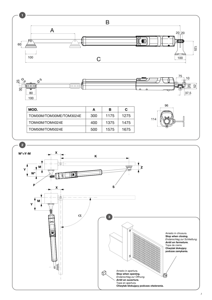 Beninca TOM5024E dimenzije motora i nosača za krilnu kapiju