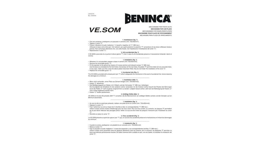 Beninca VE.SOM – Ručni mehanizam za rezervaciju parking mesta