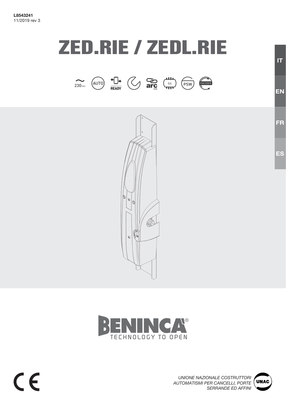 Beninca ZED.LRIE — motor za sekcijska garažna vrata