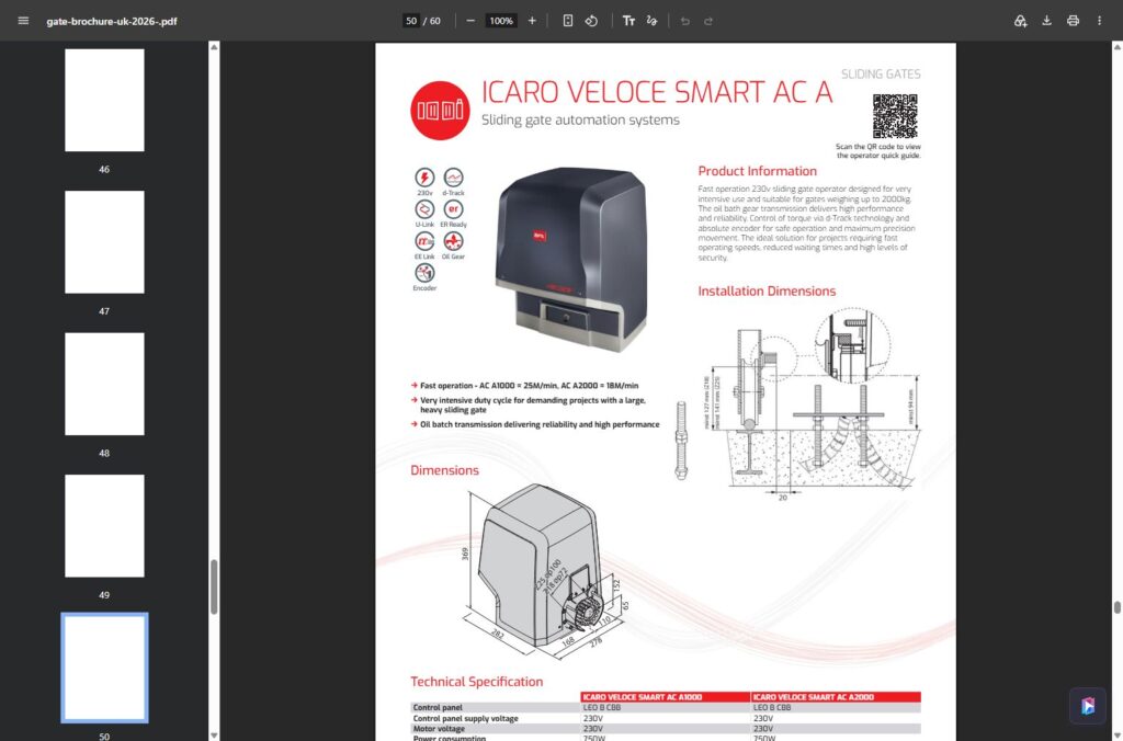 BFT ICARO VELOCE SMART AC A1000 motor u zvaničnom katalogu 2026