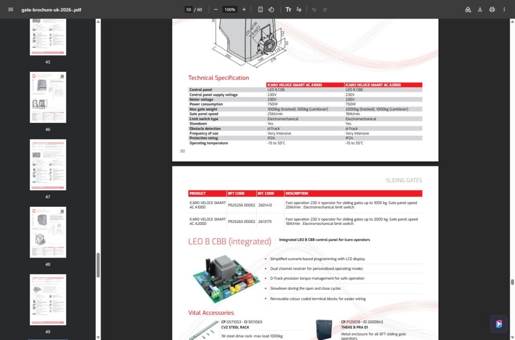 BFT ICARO VELOCE SMART AC A1000 tehnički podaci 750 W IP24