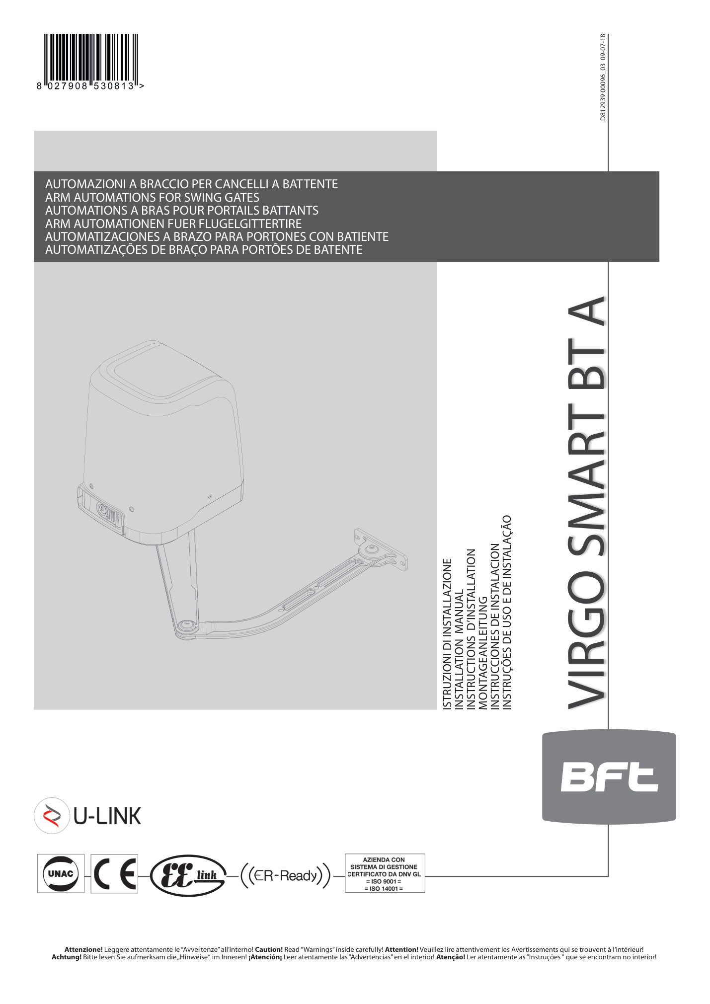 BFT VIRGO SMART BT B20 originalno uputstvo za motor krilne kapije