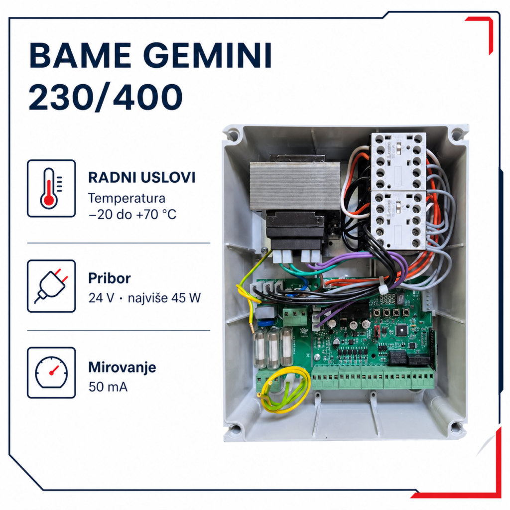 BAME GEMINI radna temperatura i napajanje pribora