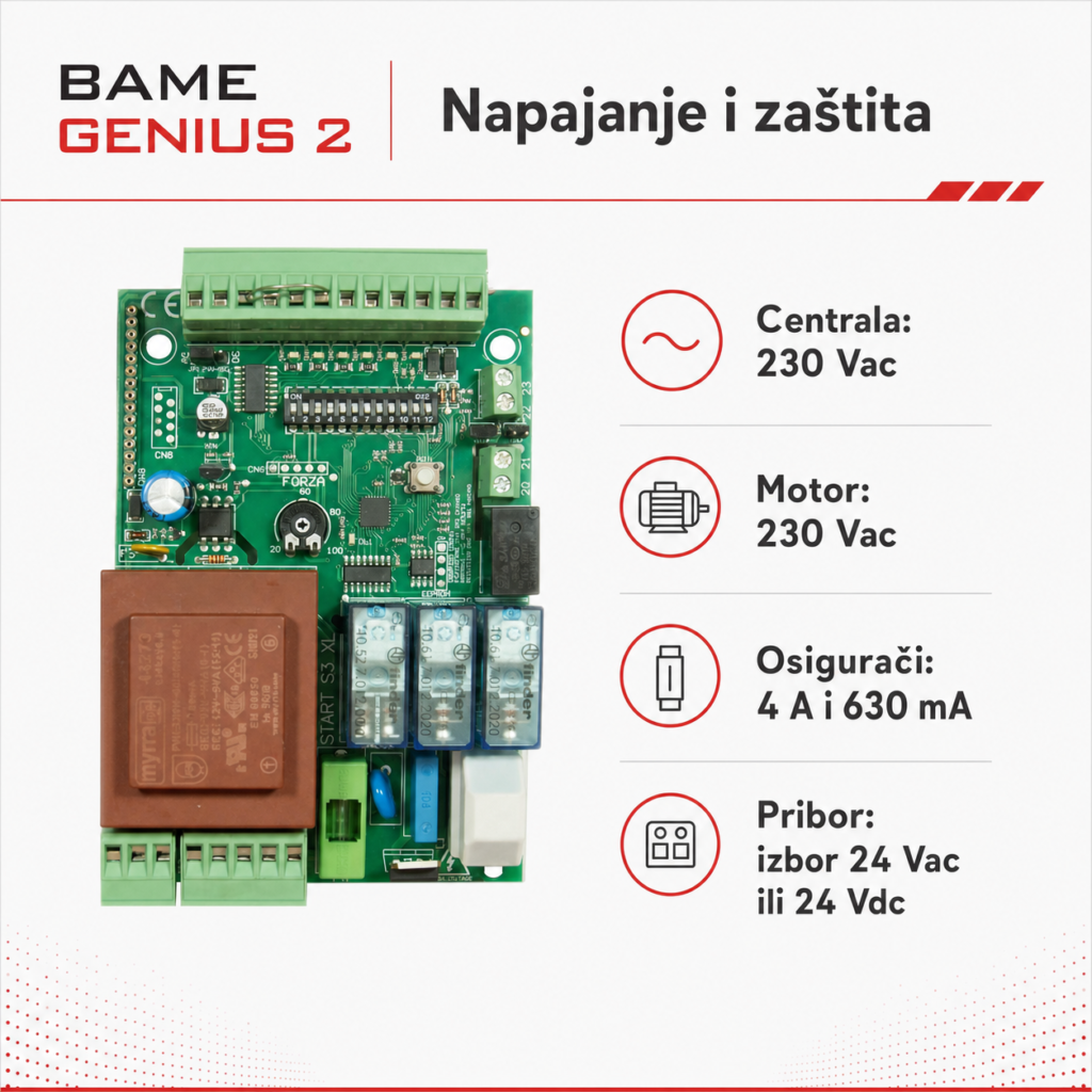 BAME GENIUS 2 napajanje 230 V i osigurači