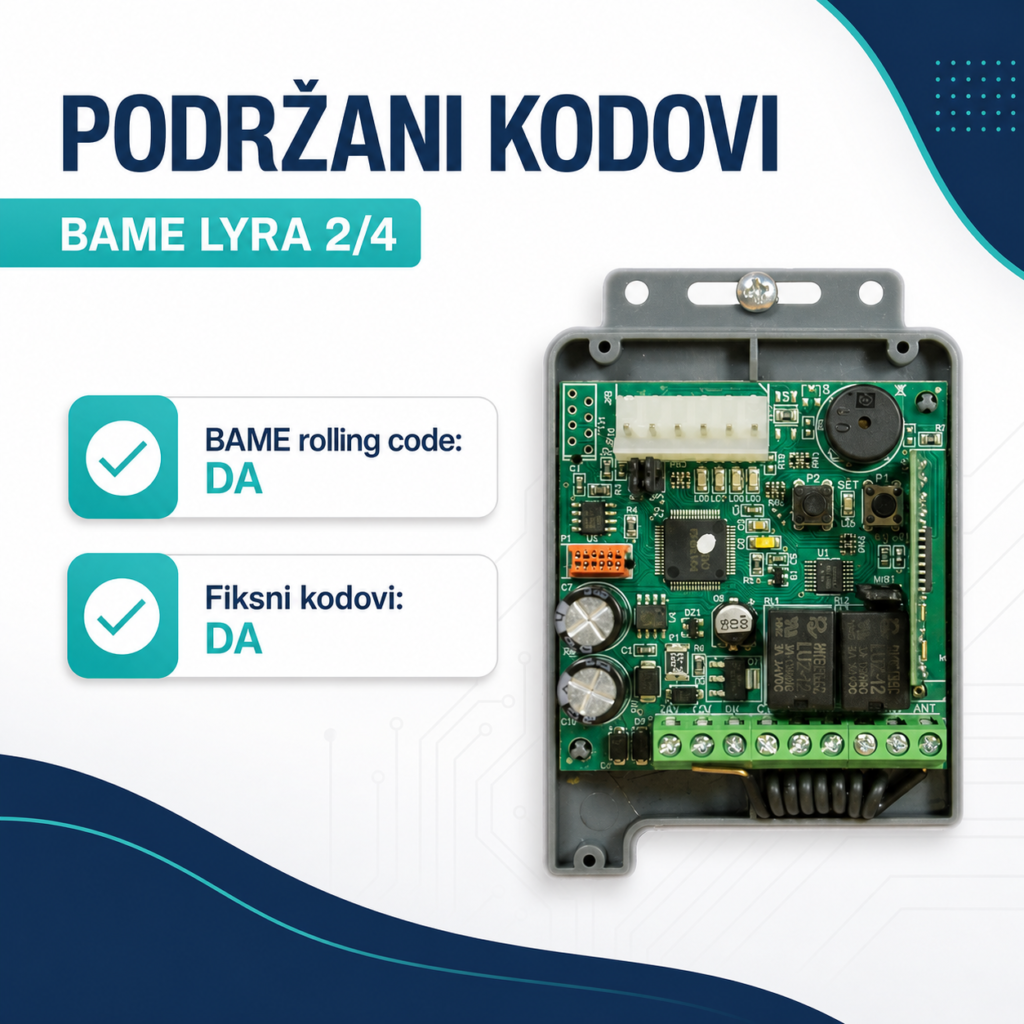 BAME LYRA 2/4 podržava BAME rolling code i fiksne kodove