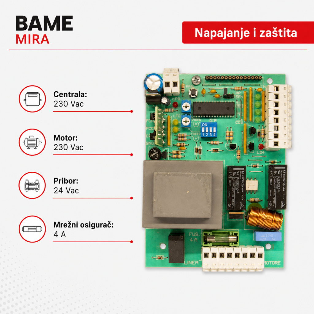 BAME MIRA napajanje 230 V i osigurač 4 A