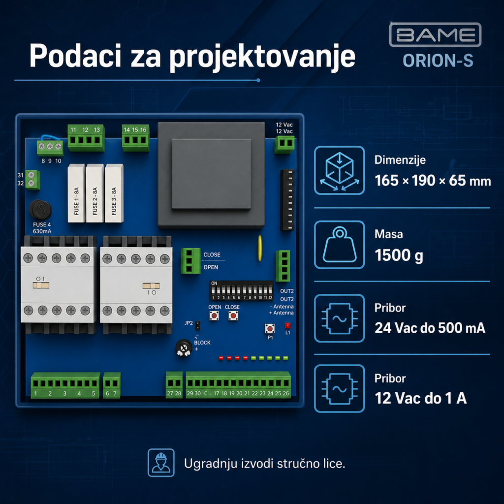 BAME ORION-S dimenzije i napajanje pribora