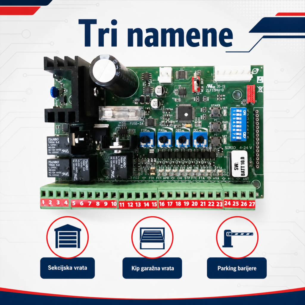 Primene BAME SIRIO 4/24V centrale na kliznim kapijama, barijerama i sekcijskim vratima