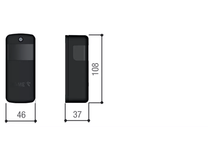 Dimenzije CAME DXR10BAP fotoćelije 46 × 108 × 37 mm