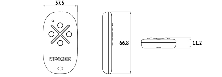 Roger M80/TX44R – crtež dimenzija 37,5 × 66,8 × 11,2 mm