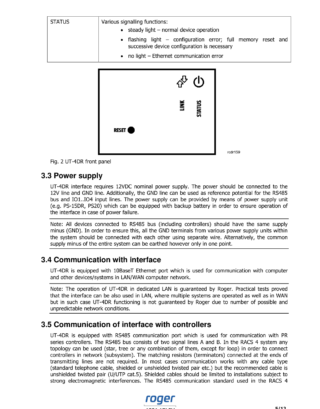 Roger UT-4DR Ethernet RS485 interfejs – zvanični prednji panel i priključci